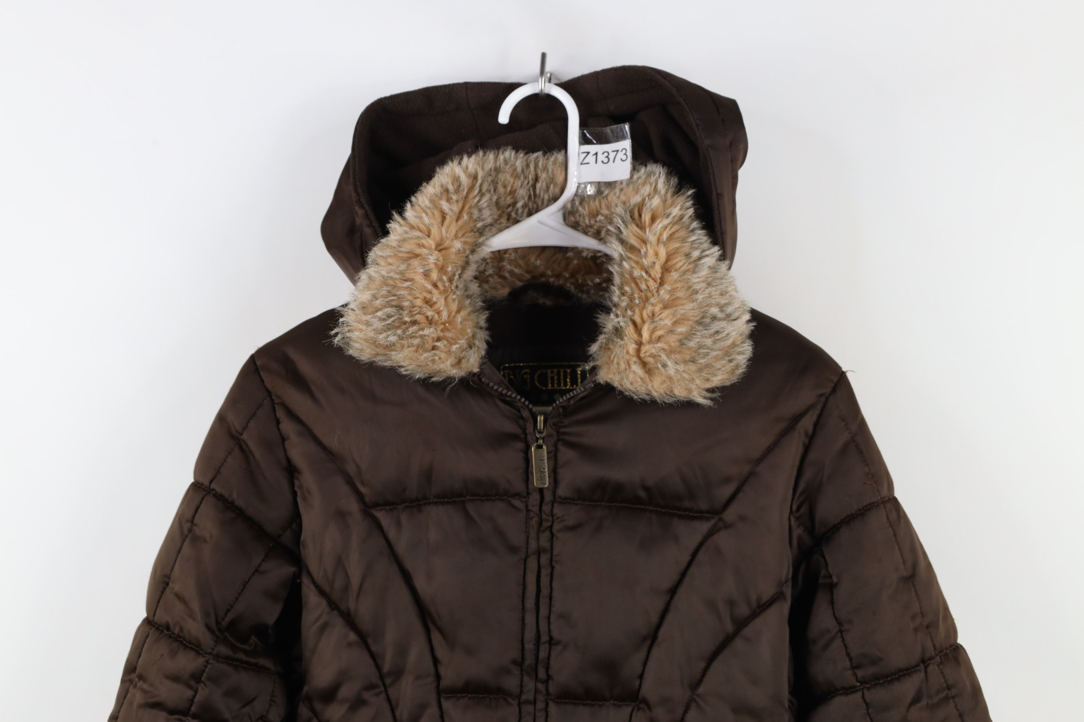 Vintage Vintage 90s Y2K Babydoll Faux Fur Trim Puffer Jacket Brown Size M / US 6-8 / IT 42-44 - 2 Thumbnail