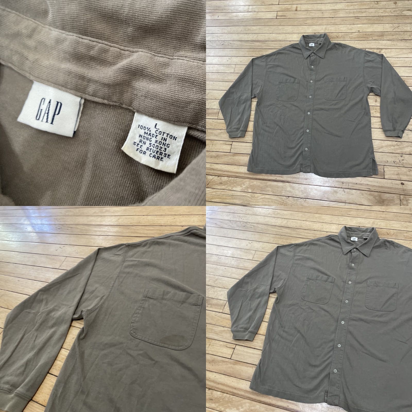 Gap VINTAGE Gap Shirt Men L Olive Green 90s Y2K Jersey Stretch Button Up Cuffed Sleeve Size US L / EU 52-54 / 3 - 10 Thumbnail