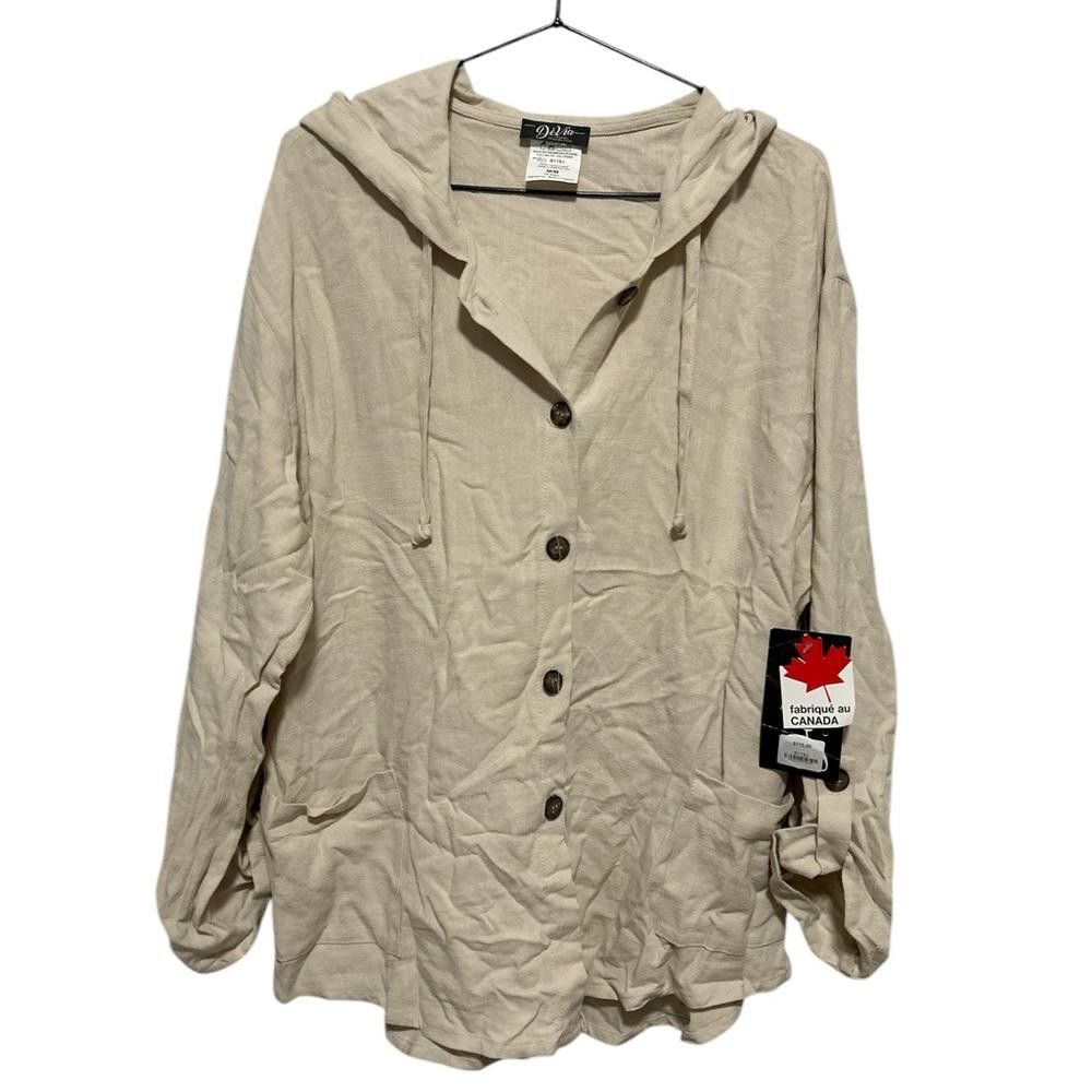 Designer BNWT Beige Hooded Linen Button-Up Jacket - Size M Size M / US 6-8 / IT 42-44 - 1 Thumbnail