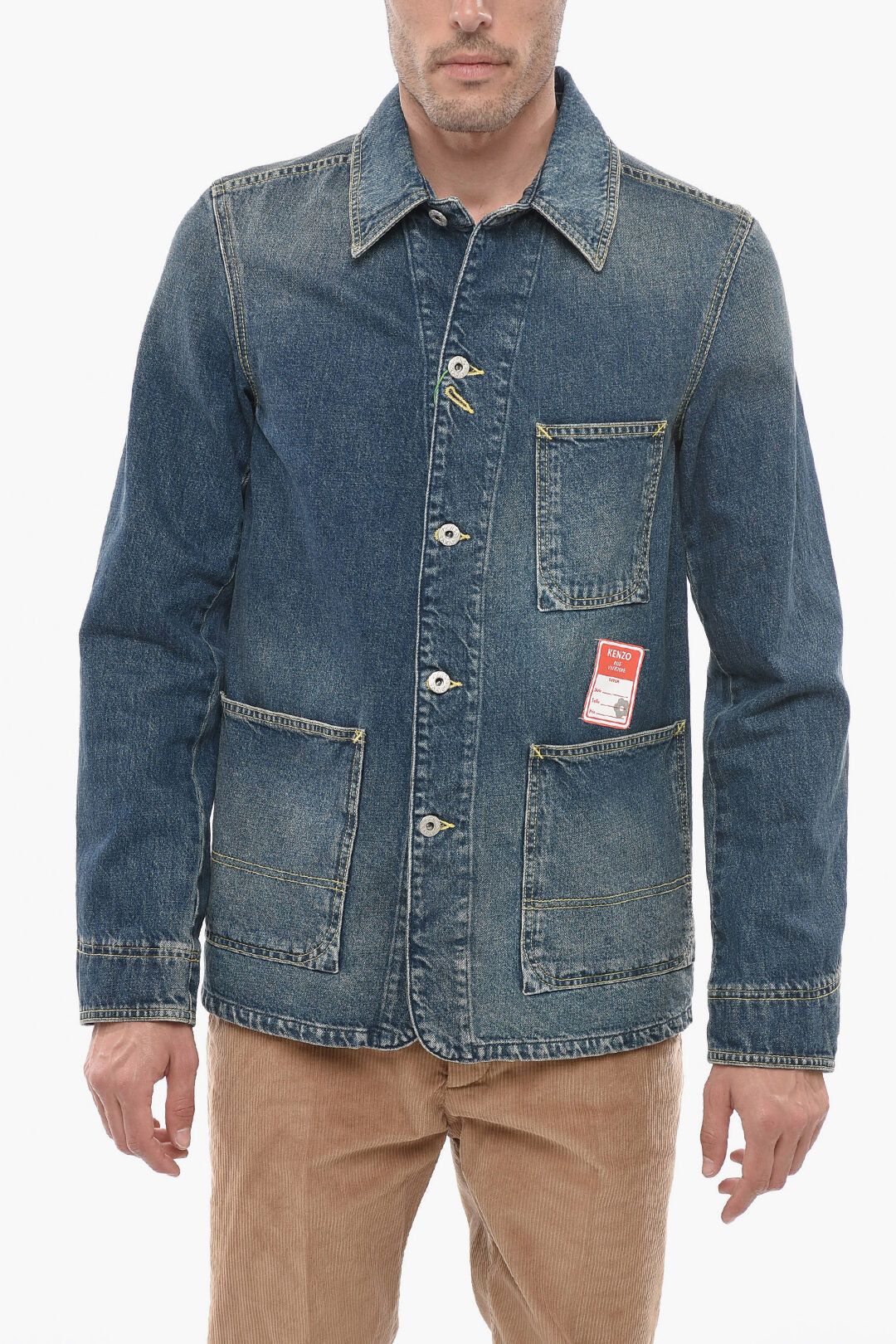 image of Kenzo Og1Mm0424 Stone Washed Denim Blazer In Blue, Men's (Size Small)