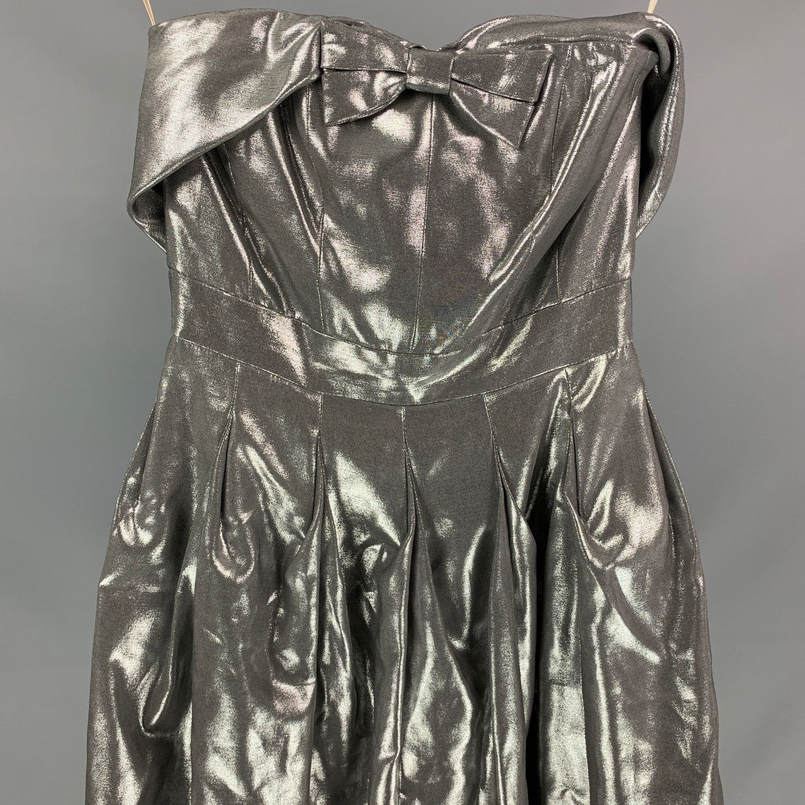 Karen Millen KAREN MILLEN Silver Metallic Strapless Above Knee Dress Size S / US 4 / IT 40 - 2 Thumbnail