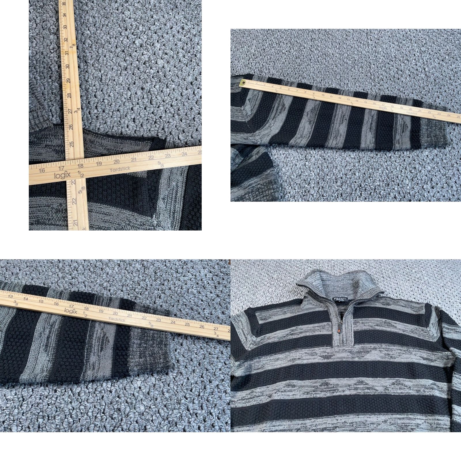Vintage Pronti Striped 1/4 Zip Sweater Mens Adult Big 2X Gray Black Heavyweight Collared Pullover Knit Wool Acrylic Nylon Polyester Size US XXL / EU 58 / 5 - 8 Thumbnail