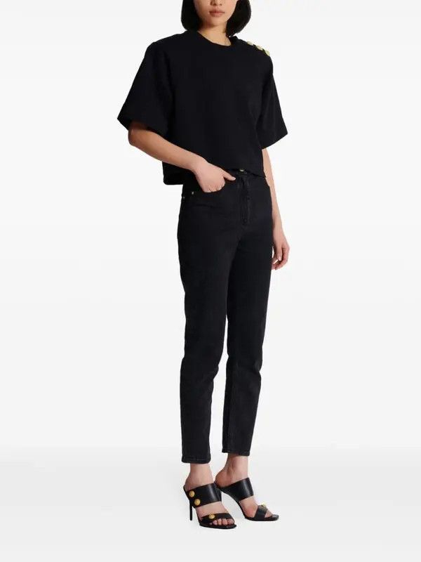 Balmain o1s1wg110725 Button Detail Cropped Sweatshirt in Black Size S / US 4 / IT 40 - 4 Thumbnail
