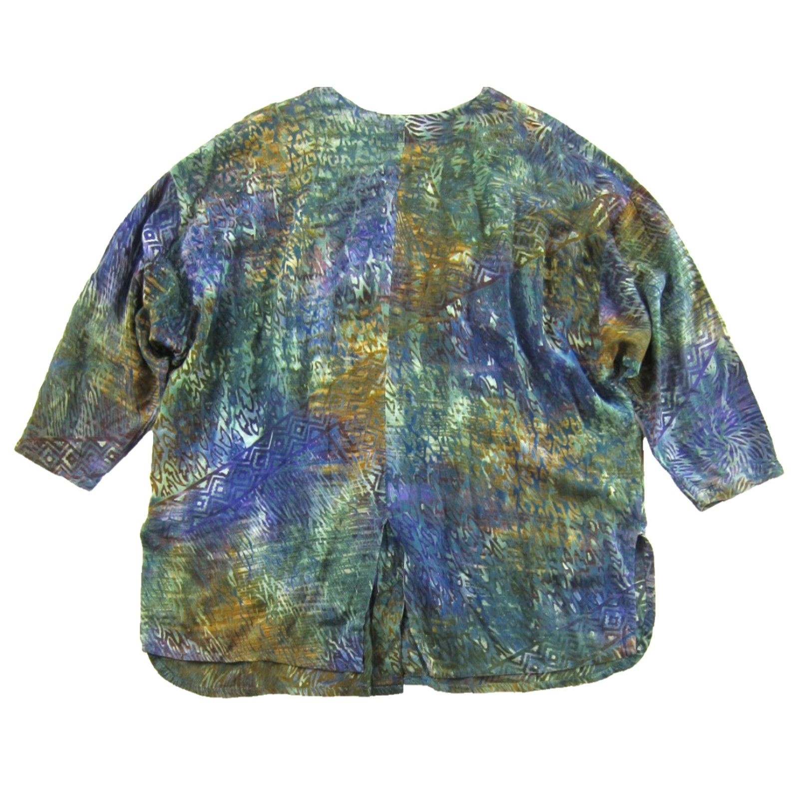 Vintage VTG Whats In Store Blouse 3/4 Sleeve Oversize Rayon Green Purple Brown Tie Dye L Womens Vintage 90s Size L / US 10 / IT 46 - 2 Thumbnail