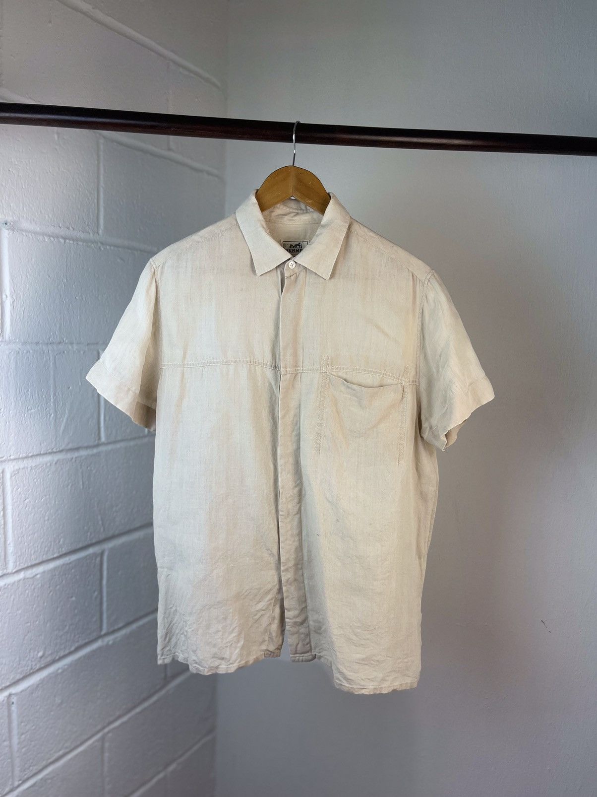 image of Hermes Martin Margiela Era Linen Shirt in Cream, Men's (Size Large)