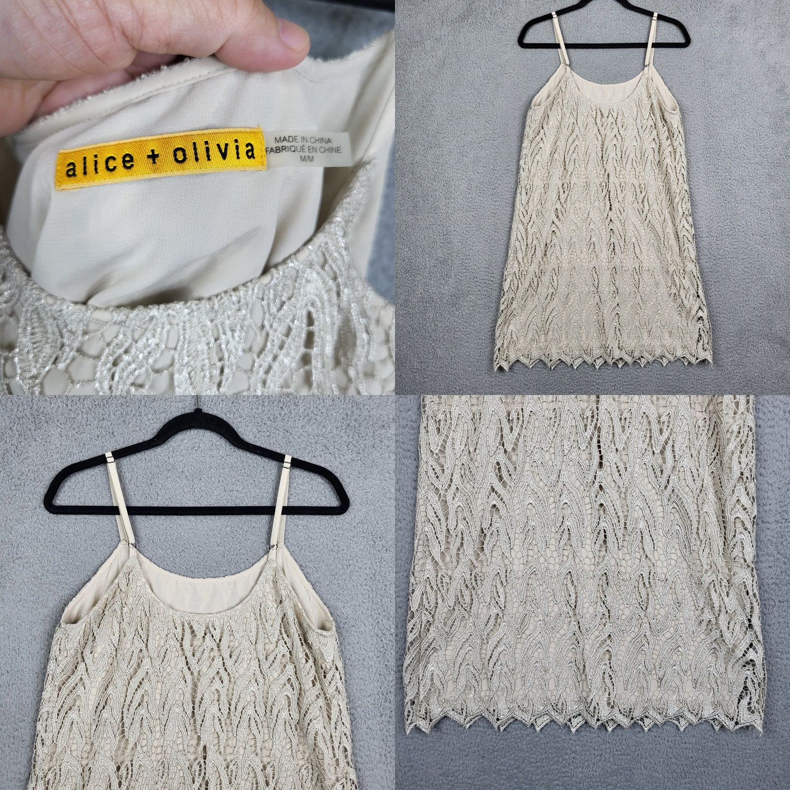 Alice + Olivia Alice + Olivia Emmie Women's Lace Sleeveless Dress M Above the Knee Creamy Polyester, A-Line, Casual, Colorful, oblique Size M / US 6-8 / IT 42-44 - 8 Thumbnail