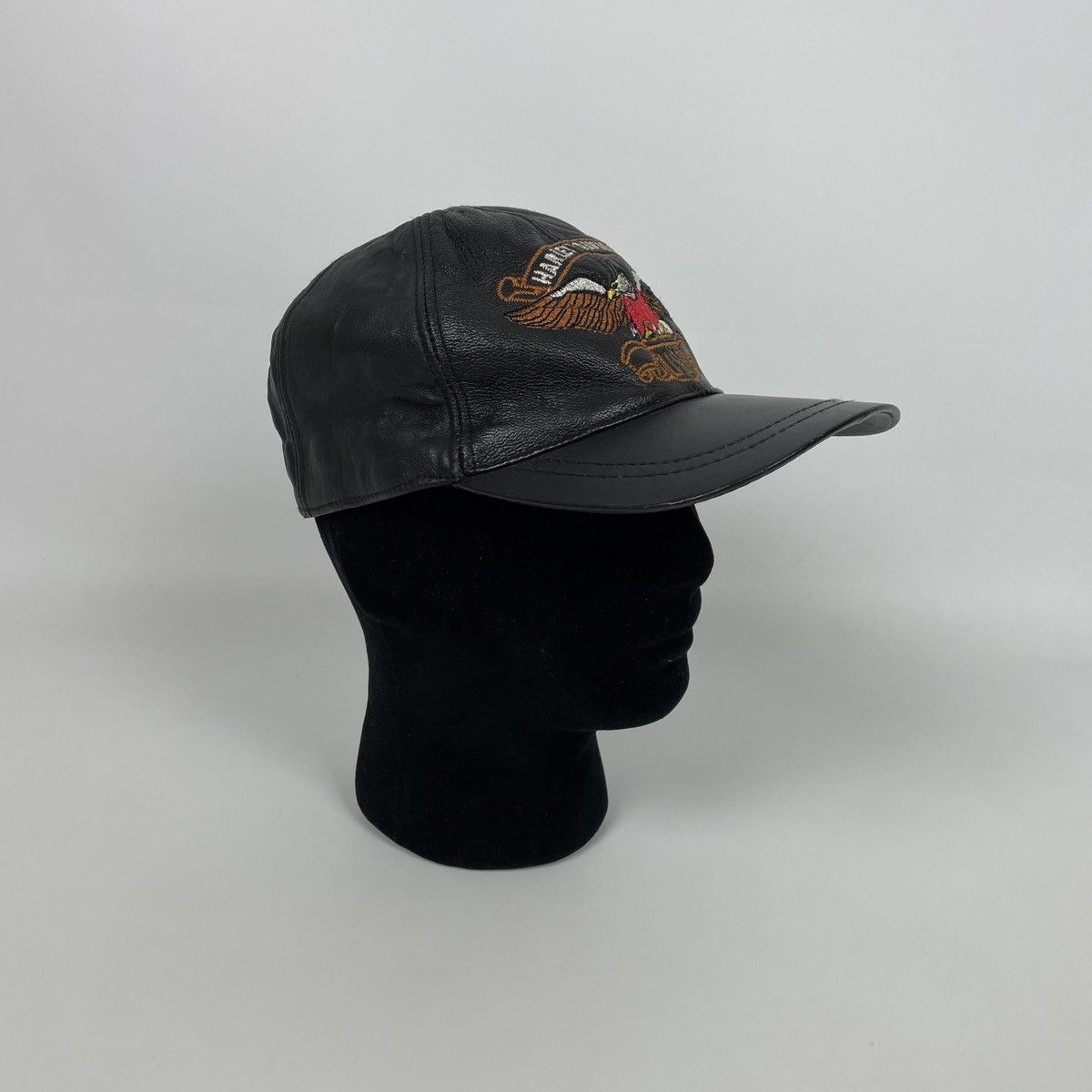 Vintage 1990's Vintage Harley Davidson USA Leather Hat Cap Eagle Size ONE SIZE - 2 Thumbnail
