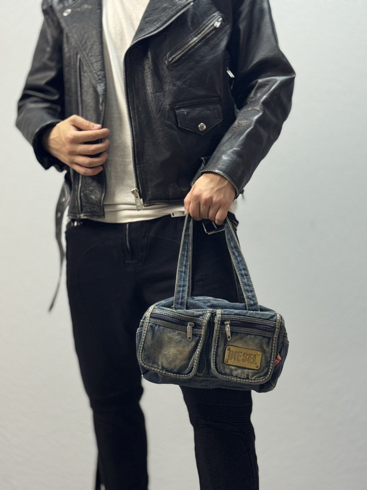 Avant Garde x Diesel Vintage Tornado Denim Bag Messenger Opium Gothic Faded Y2K in Blue, Men's