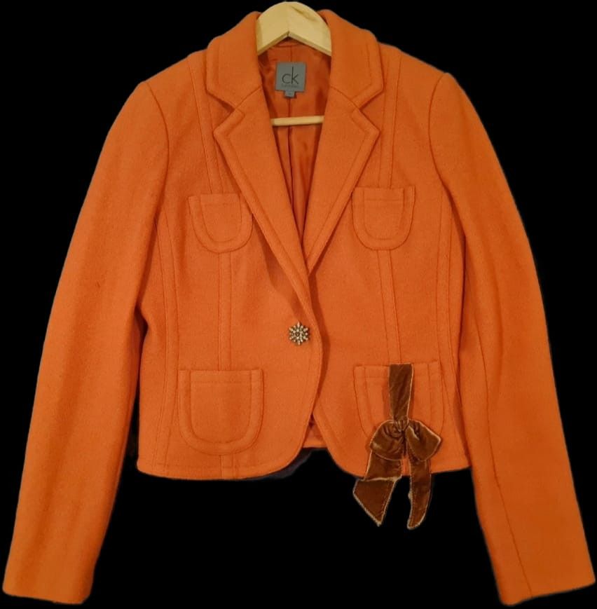 Calvin Klein Vintage 2000s Custom CK Wool & Silk Blazer in Bold Tangerine Size M / US 6-8 / IT 42-44 - 1 Thumbnail
