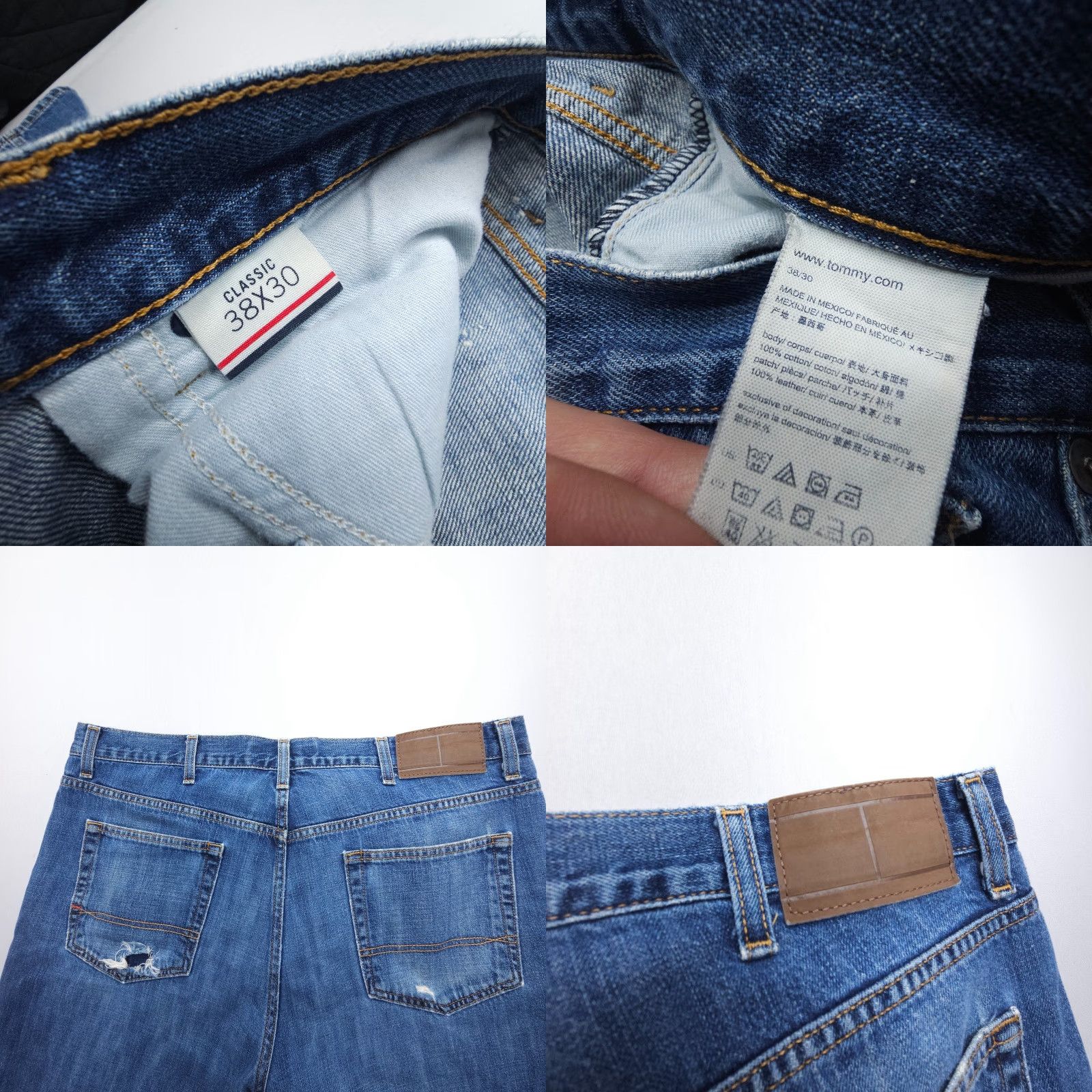 Tommy Hilfiger Tommy Hilfiger Jeans Mens 38 x 30 Blue Relaxed 100% Cotton Denim Straight 5-Pocket Logo Vintage: No Y2K 90s American Mens Jeans Size US 38 / EU 54 - 8 Thumbnail