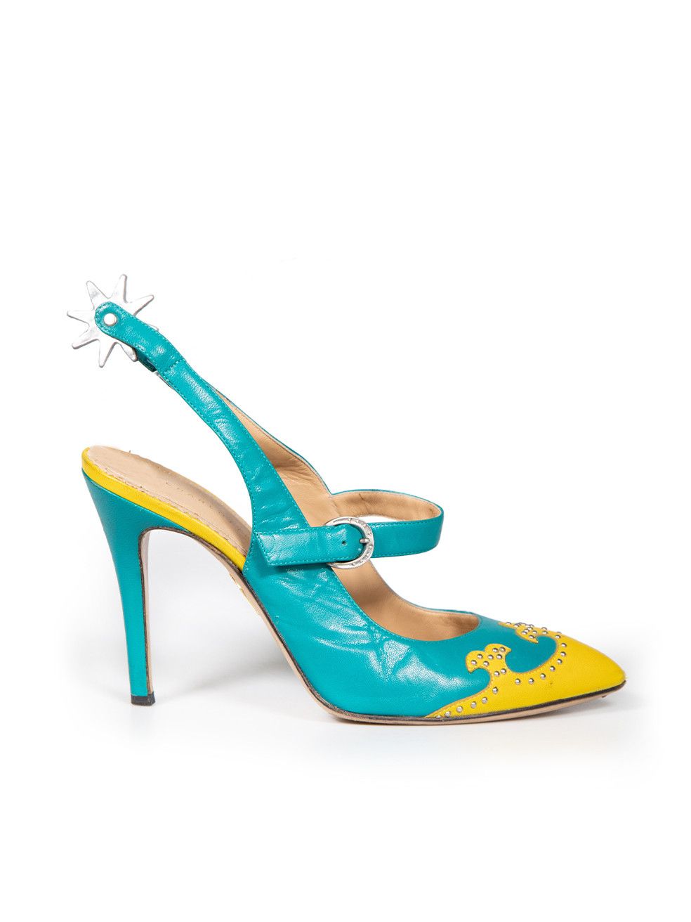 image of Charlotte Olympia Turquoise Leather Spur Stud Heel Shoes, Women's (Size 9)