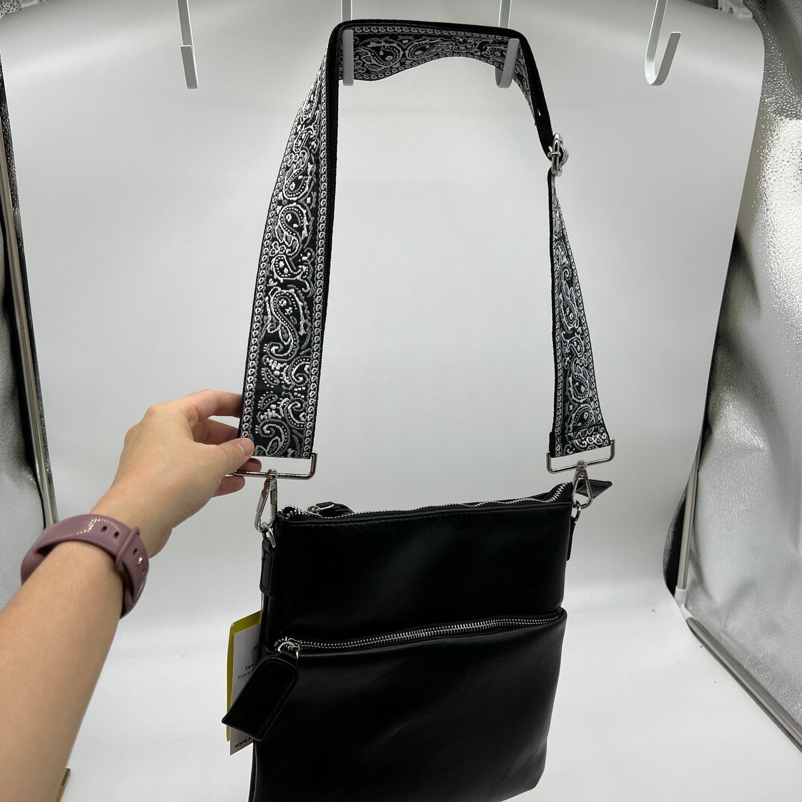 Other Ahdorned Double Zip Faux Leather Crossbody Black Size ONE SIZE - 1 Thumbnail