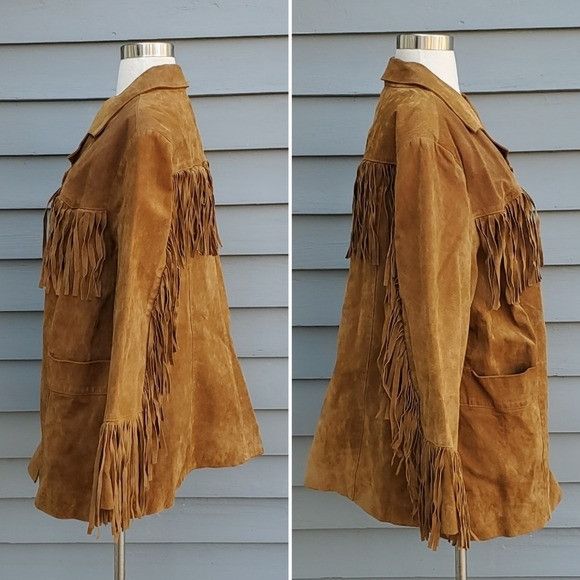 Vintage Vintage 90s y2k Whiskey Brown Suede Leather Fringe Boho Coat Size 3XL / US 20-22 - 3 Thumbnail