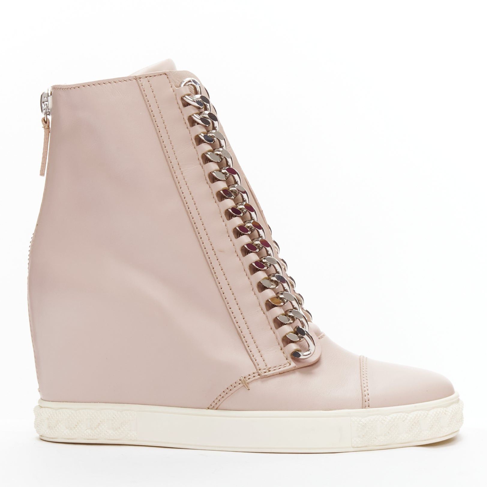 Casadei CASADEI pink leather silver chain trim ankle wedge sneakers EU39.5 Size US 9.5 / IT 39.5 - 1 Thumbnail