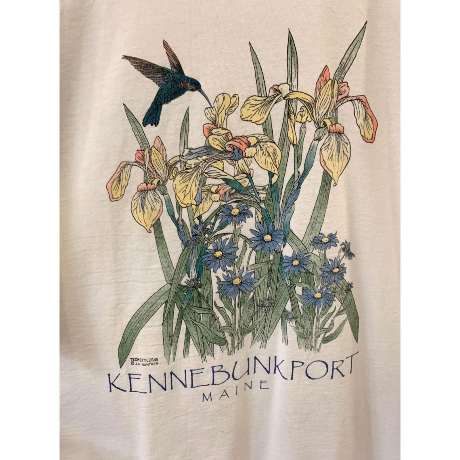 Vintage VINTAGE 90s Kennebunkport Maine Hummingbird Iris Nature T-Shirt All Sport XL White Mens Size US XL / EU 56 / 4 - 3 Thumbnail