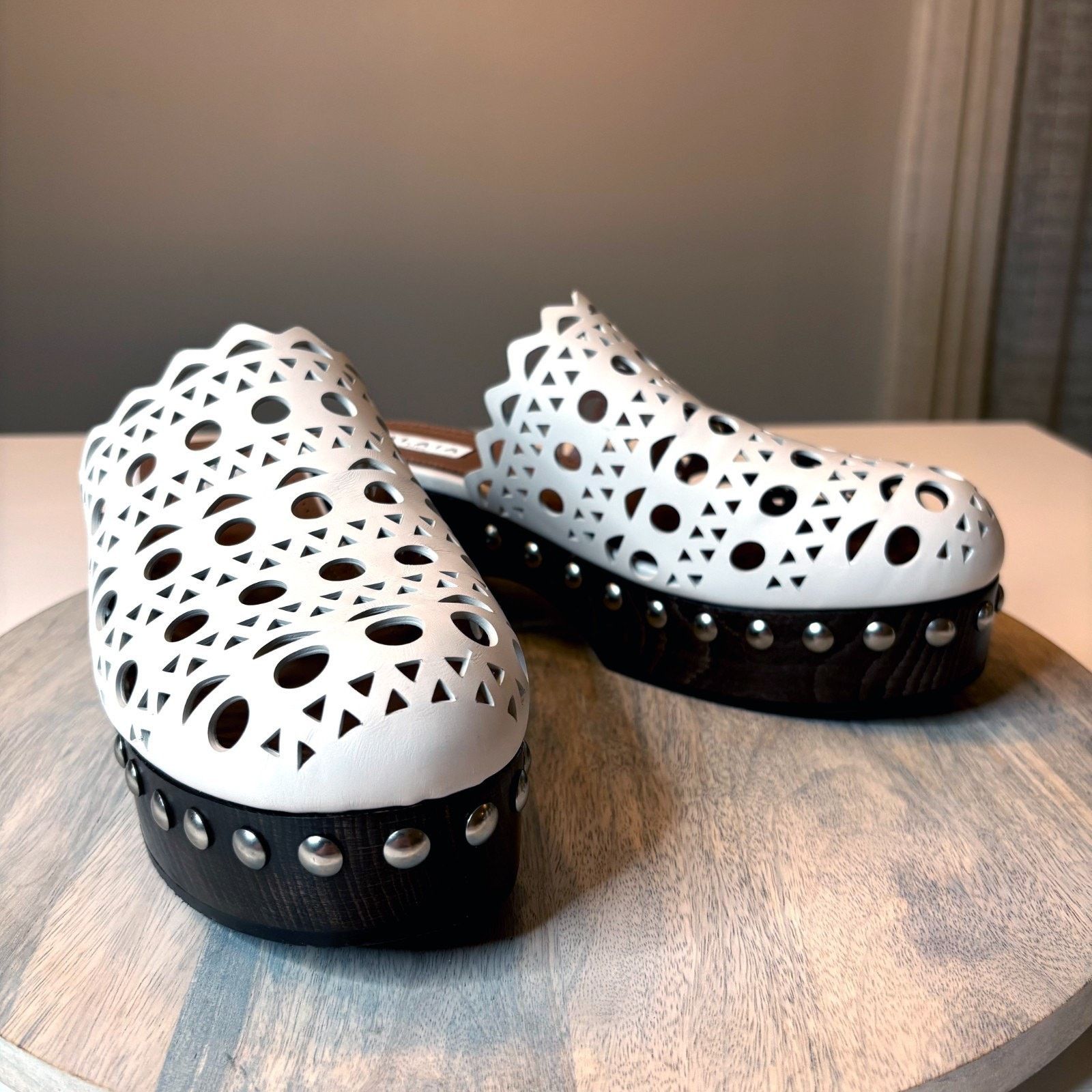 Alaia Alaia White Leather Clog Mules Wooden Platform EU 40 US 8.5 Size US 8.5 / IT 38.5 - 1 Thumbnail