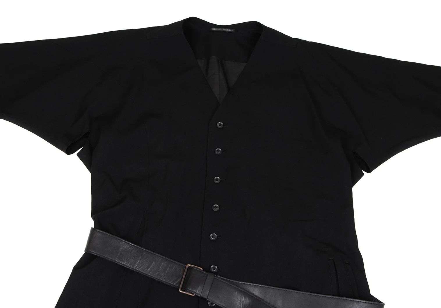 Yohji Yamamoto Yohji Yamamoto Wool Gabardine Leather Belted Coat Size US L / EU 52-54 / 3 - 2 Thumbnail