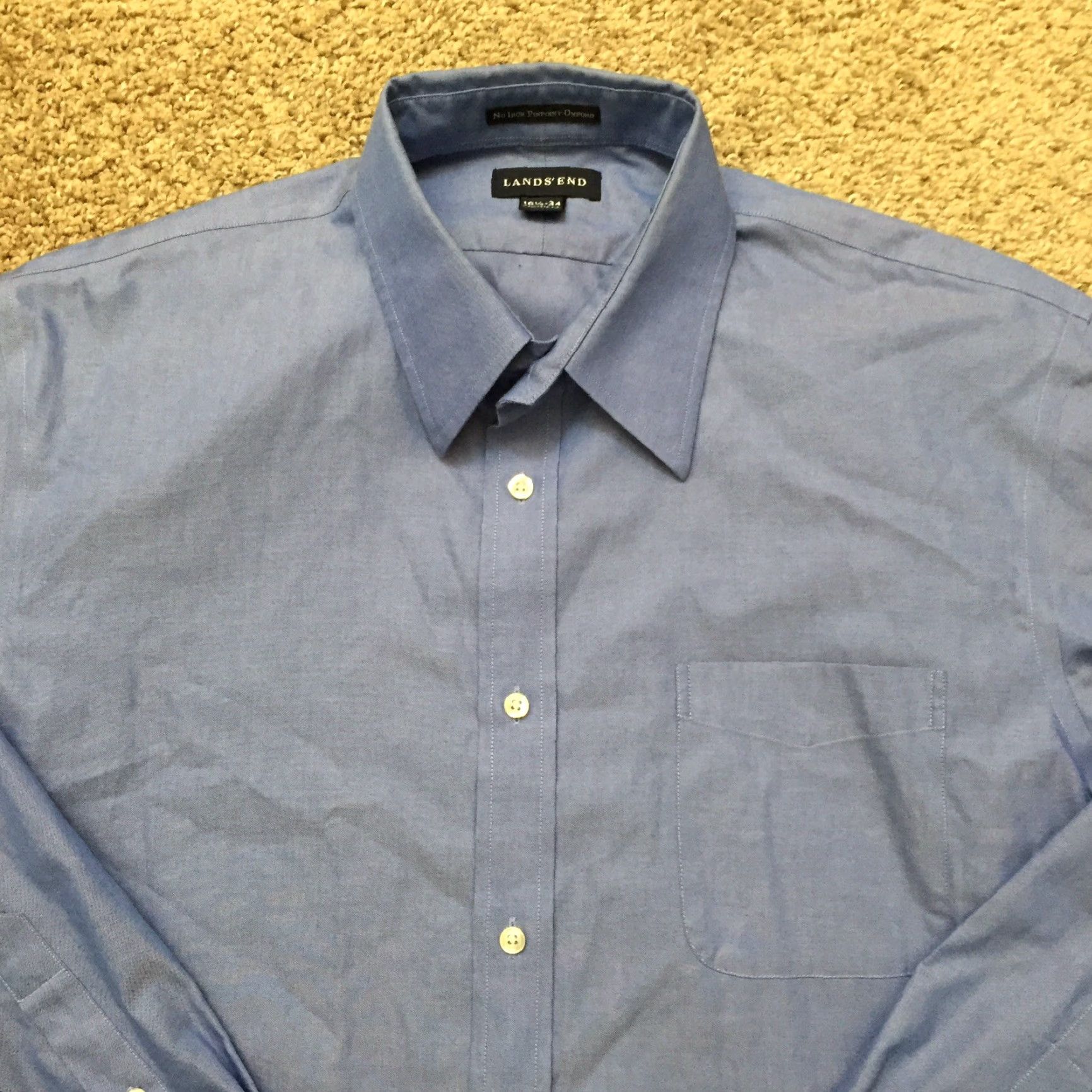 Lands' End Lands End Shirt Mens 16.5 Blue Long Sleeve Button-Front Pinpoint Oxford - Button-Up, Cotton, Collar, Solid, 16.5, Mens Size US XL / EU 56 / 4 - 3 Thumbnail