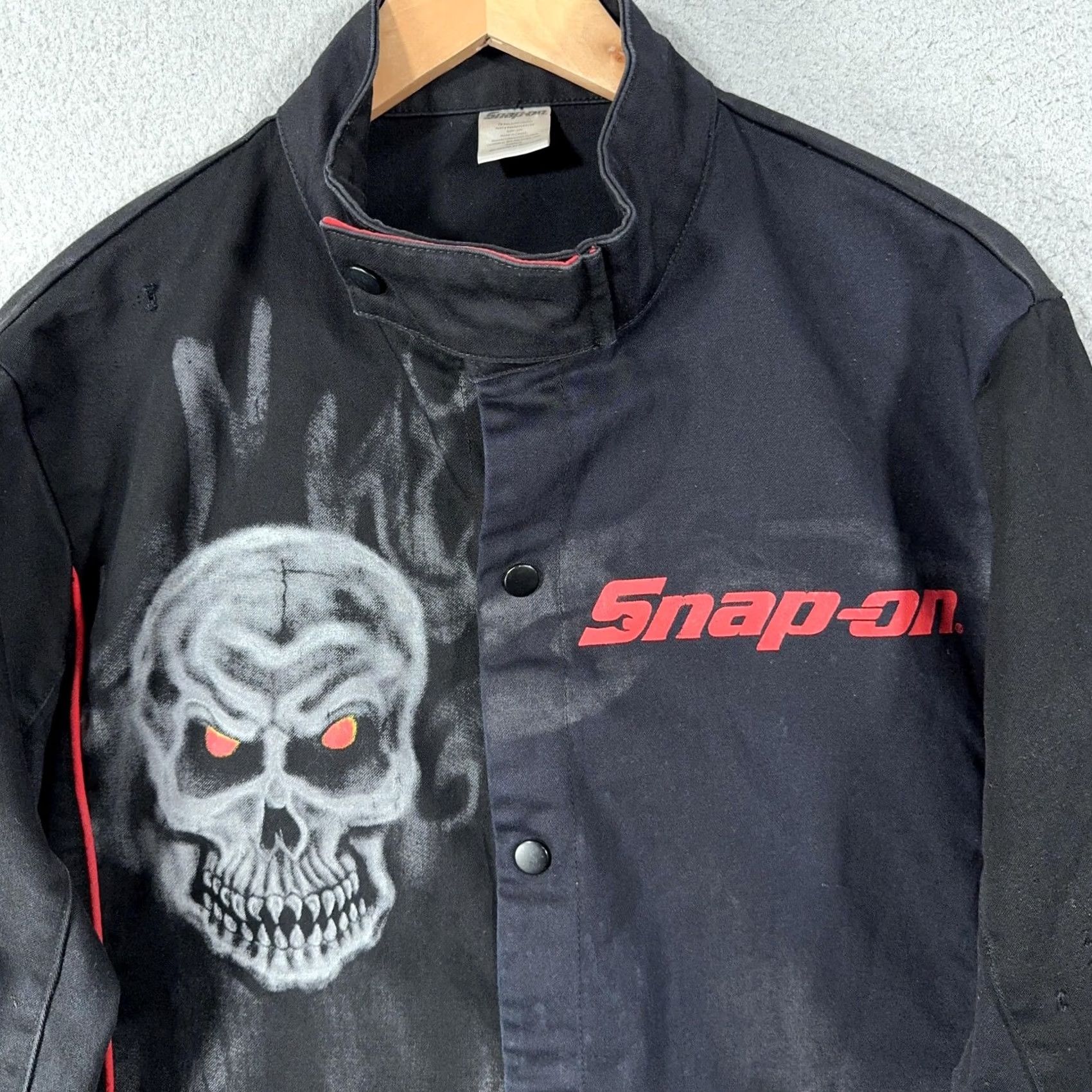 Vintage VINTAGE Snap-on FR Welding Jacket 2XL Skull Graphic Workwear Biker Shirt/Coat Mens Black Zip Pockets Distressed Canvas Leather look Size US XXL / EU 58 / 5 - 4 Thumbnail