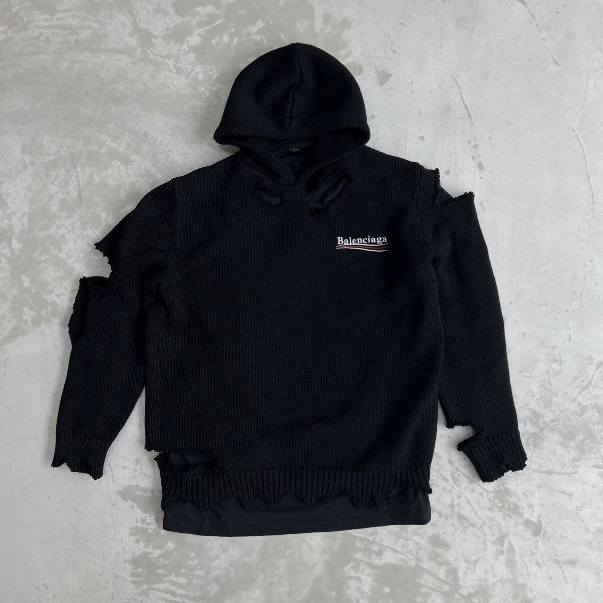 Balenciaga FW21 Political Fake Two Vandalized Knitted Hoodie