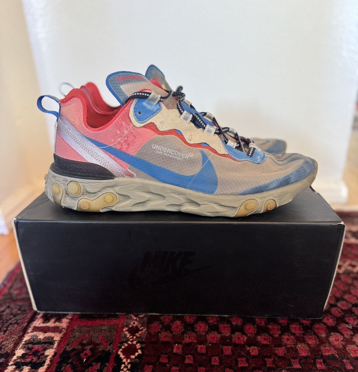 Nike × Undercover React Element 87 in Light Beige Chalk/Signal Blue Size US 11 / EU 44 - 1 Thumbnail