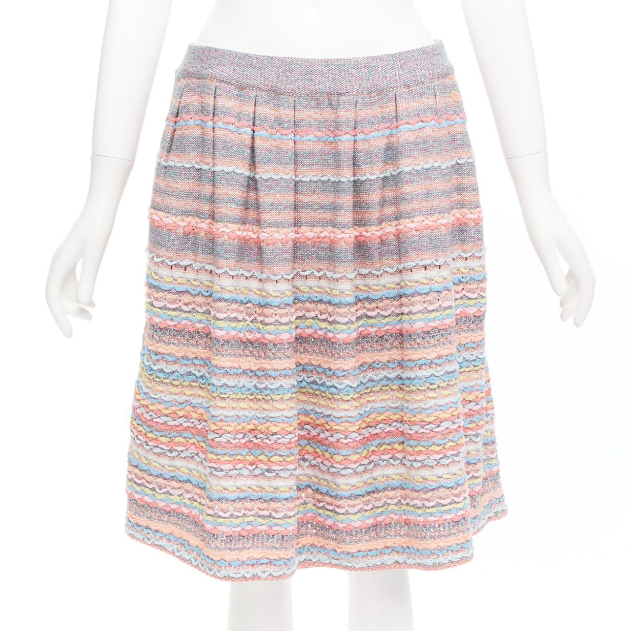 Chanel CHANEL 18P rainbow silk cotton cashmere ribbon tweed knee length skirt FR40 L Size 30" / US 8 / IT 44 - 1 Thumbnail
