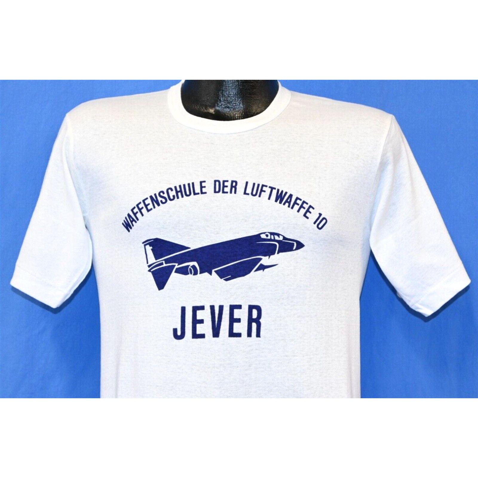 image of Vintage VTG 80's Waffenschule Der Luftwaffe German Air Force 10 Jever Airplane T-Shirt S in White (