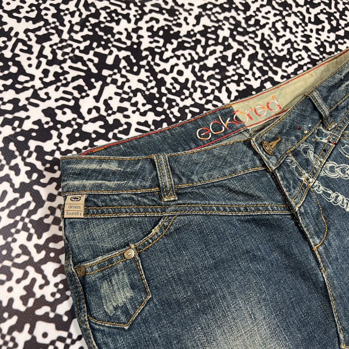 Ecko Unltd. Vintage Y2K Ecko Red Unlimeted Chain Logo Denim Mini Skirt Size 28" / US 6 / IT 42 - 11 Thumbnail