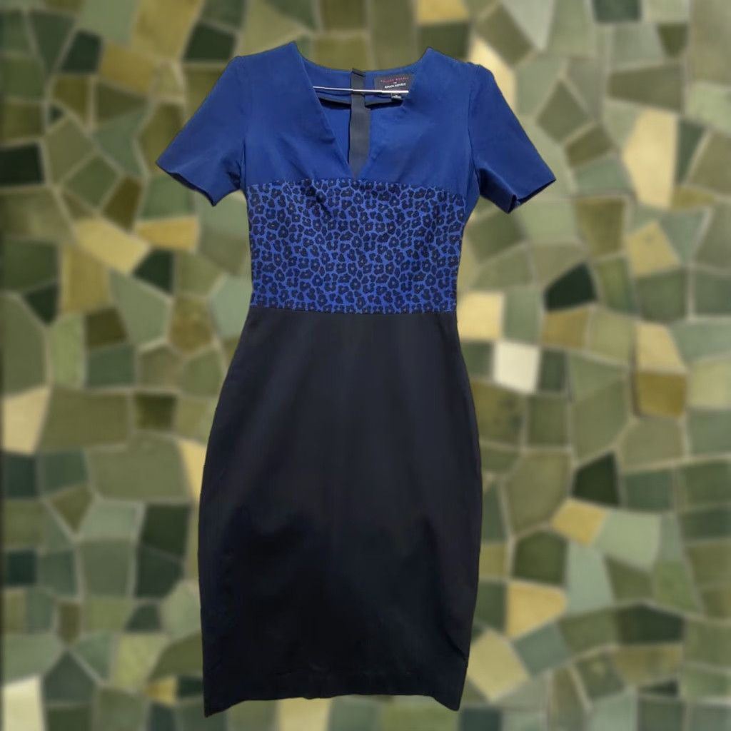 Roland Mouret For Banana Republic Pencil Dress Womens 6 Tall Blue Black Leopard Print Dress Womens 6 Tall Blue Black Leopard Print