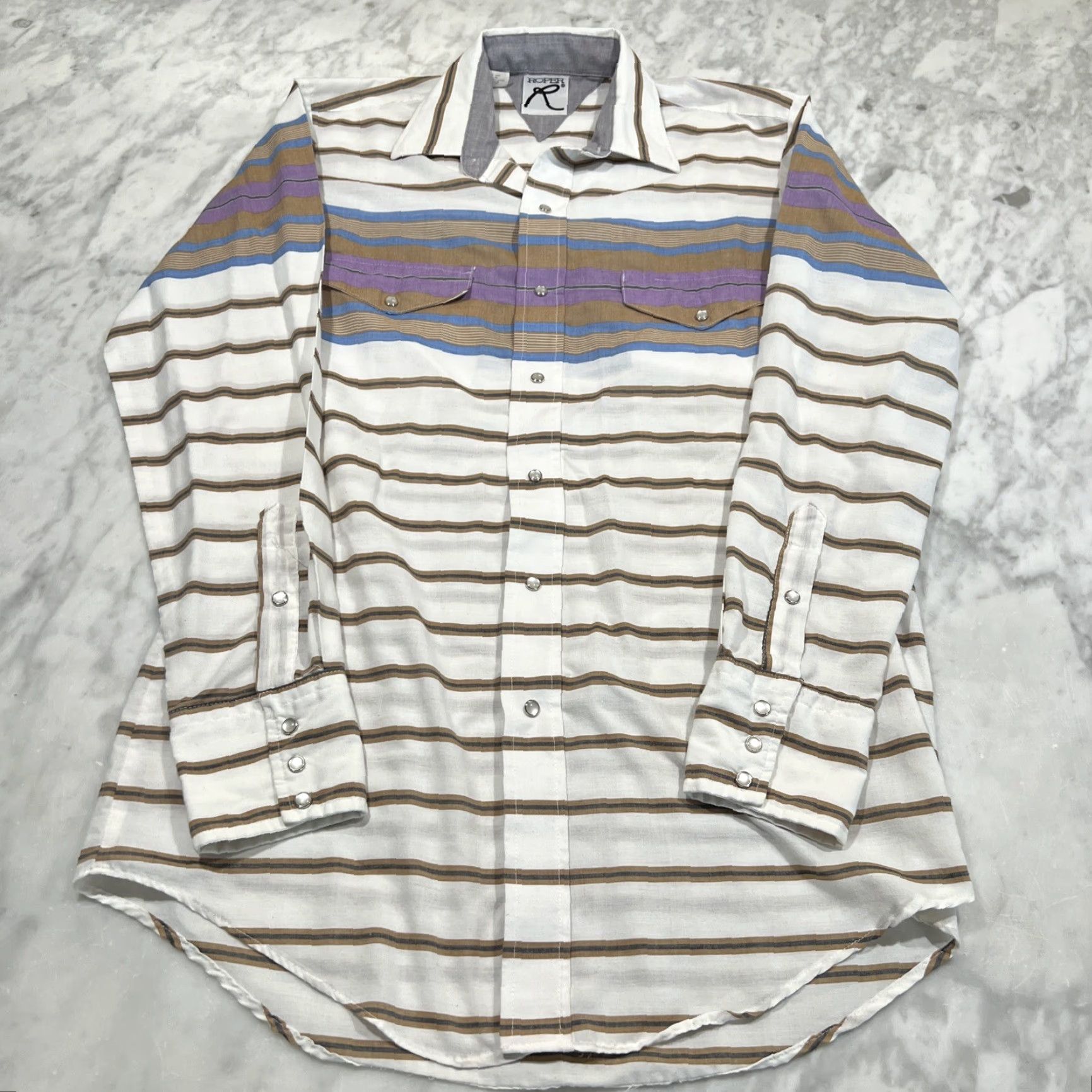 Roper VINTAGE Roper Western Shirt Medium Long Sleeve Pearl Snap Lightweight Stripes US Mens Regular Button-Up Cowboy Theme Cowboy Size US M / EU 48-50 / 2 - 3 Thumbnail