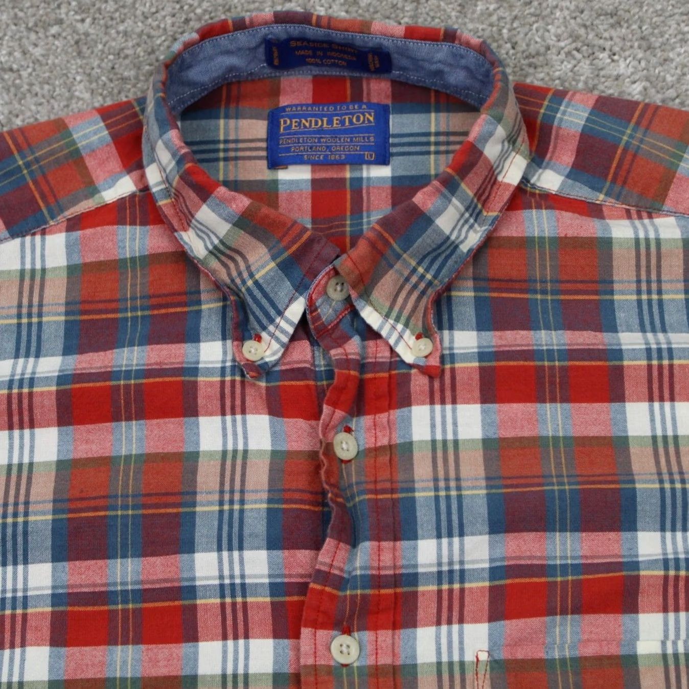 Pendleton Pendleton Board Shirt Men L Red/Blue Plaid Cotton Short Sleeve Button-Down Shirt Mens Large Plaid Cotton Button-Up Shirt Size US L / EU 52-54 / 3 - 6 Thumbnail