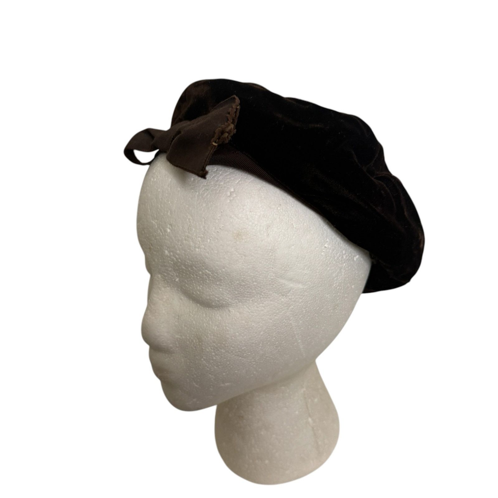 Vintage Vintage 60s Velvet Beret Brown Bow Parisian Cottagecore Hat Size ONE SIZE - 6 Thumbnail