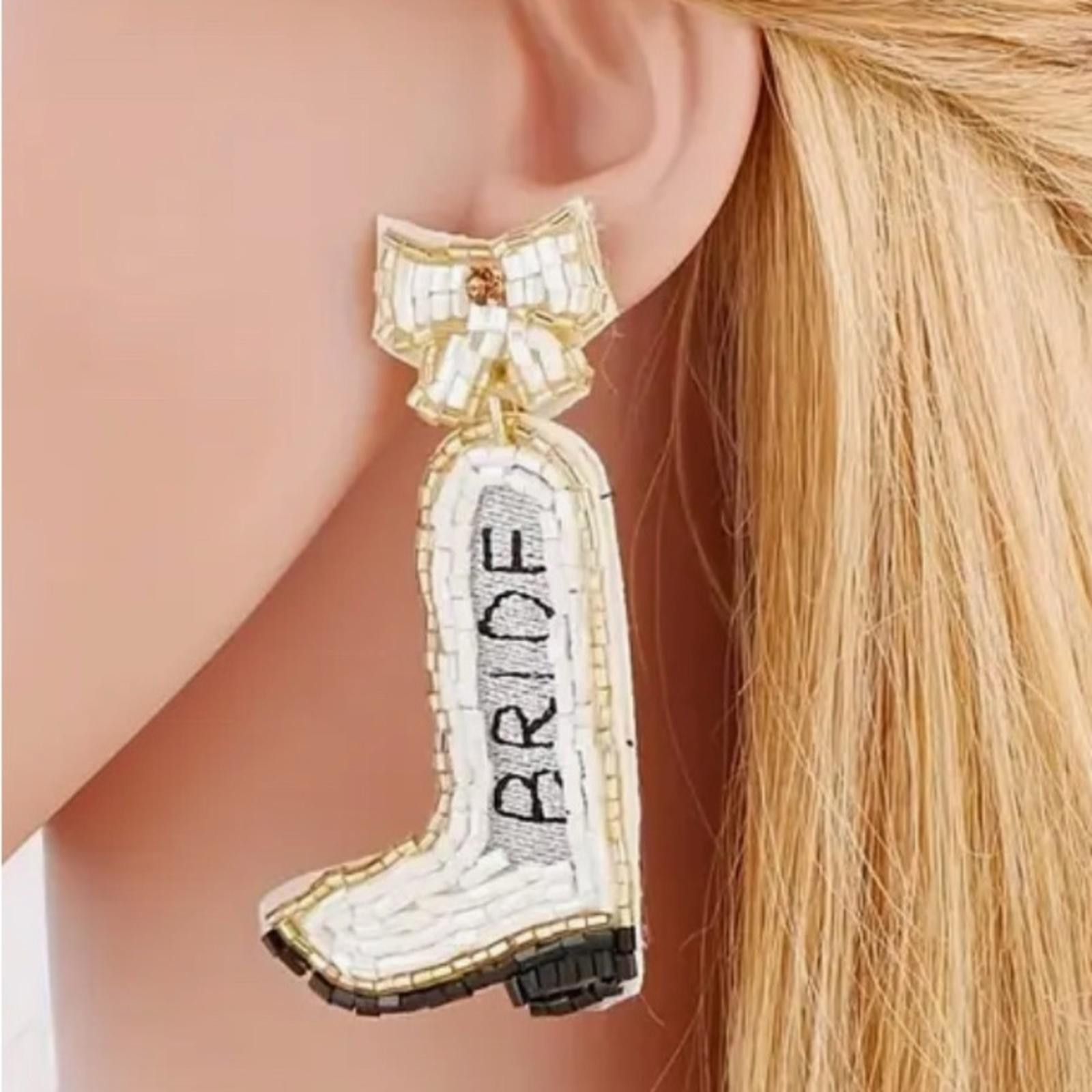 Designer Beaded Bride Boot Earrings Size ONE SIZE - 2 Thumbnail