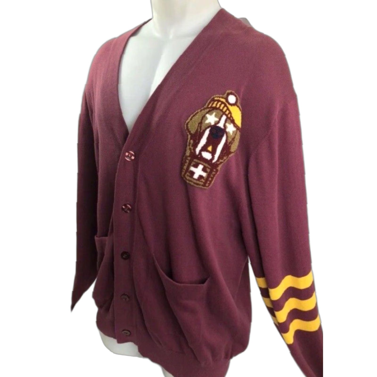 NANGA VINTAGE PLAY CLOTHS Our Gang NEW w TAG 2XL Embroidered Dog Cardigan Varsity Sweater Mens Burgundy Size US XXL / EU 58 / 5 - 1 Thumbnail