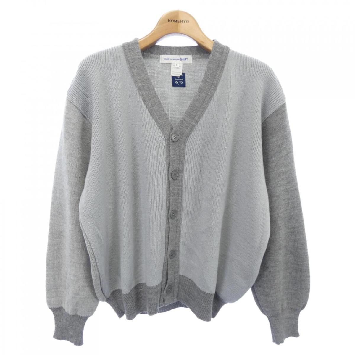 Sweater Gray Switching Acrylic Cardigan