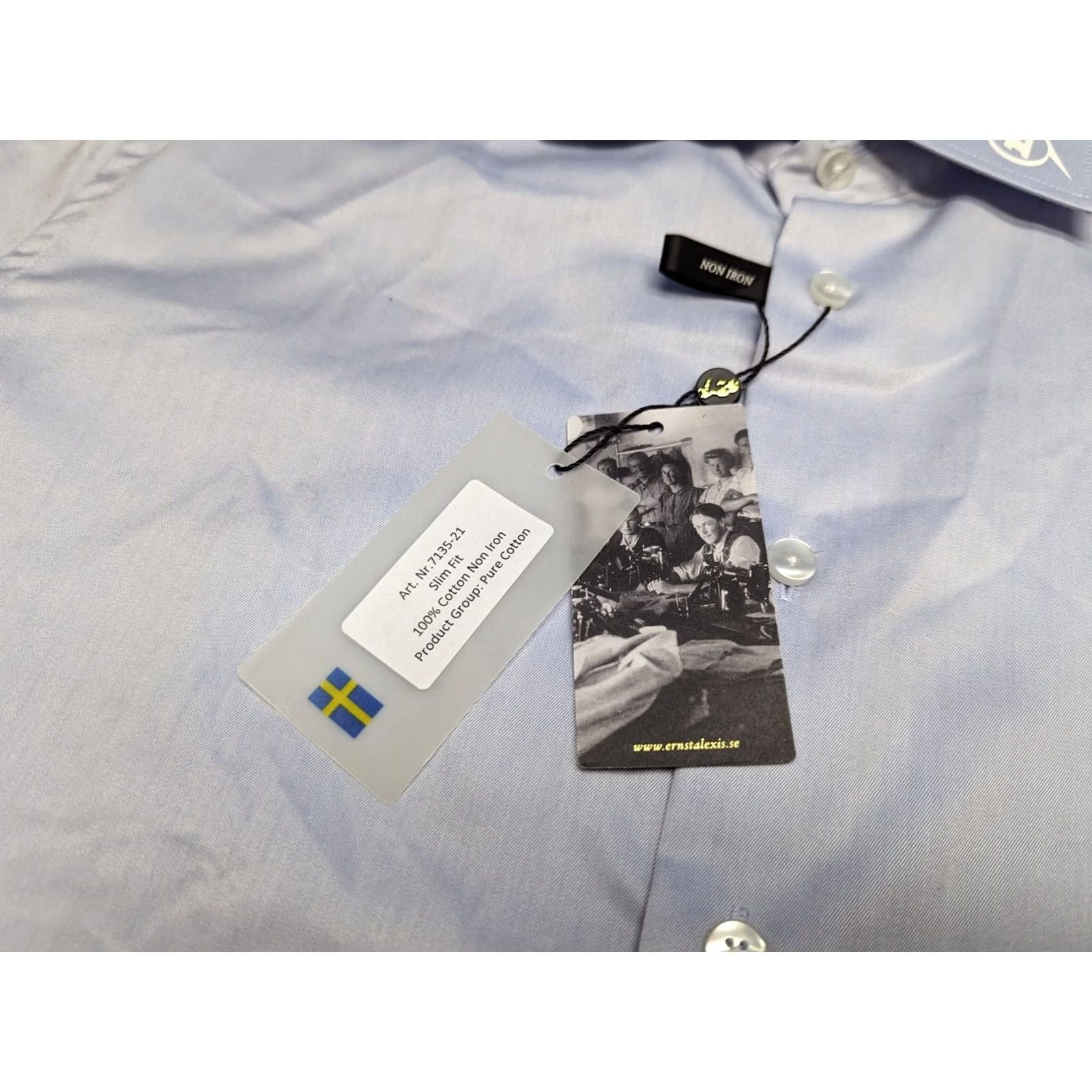 ALEXIS ERNST ALEXIS of Sweden Classic Cut Slim Fit Formal Dress Shirt 2XL Blue Cotton Flannel Button-Up Shirt Men Size XL 43/44 Size 48R - 7 Thumbnail