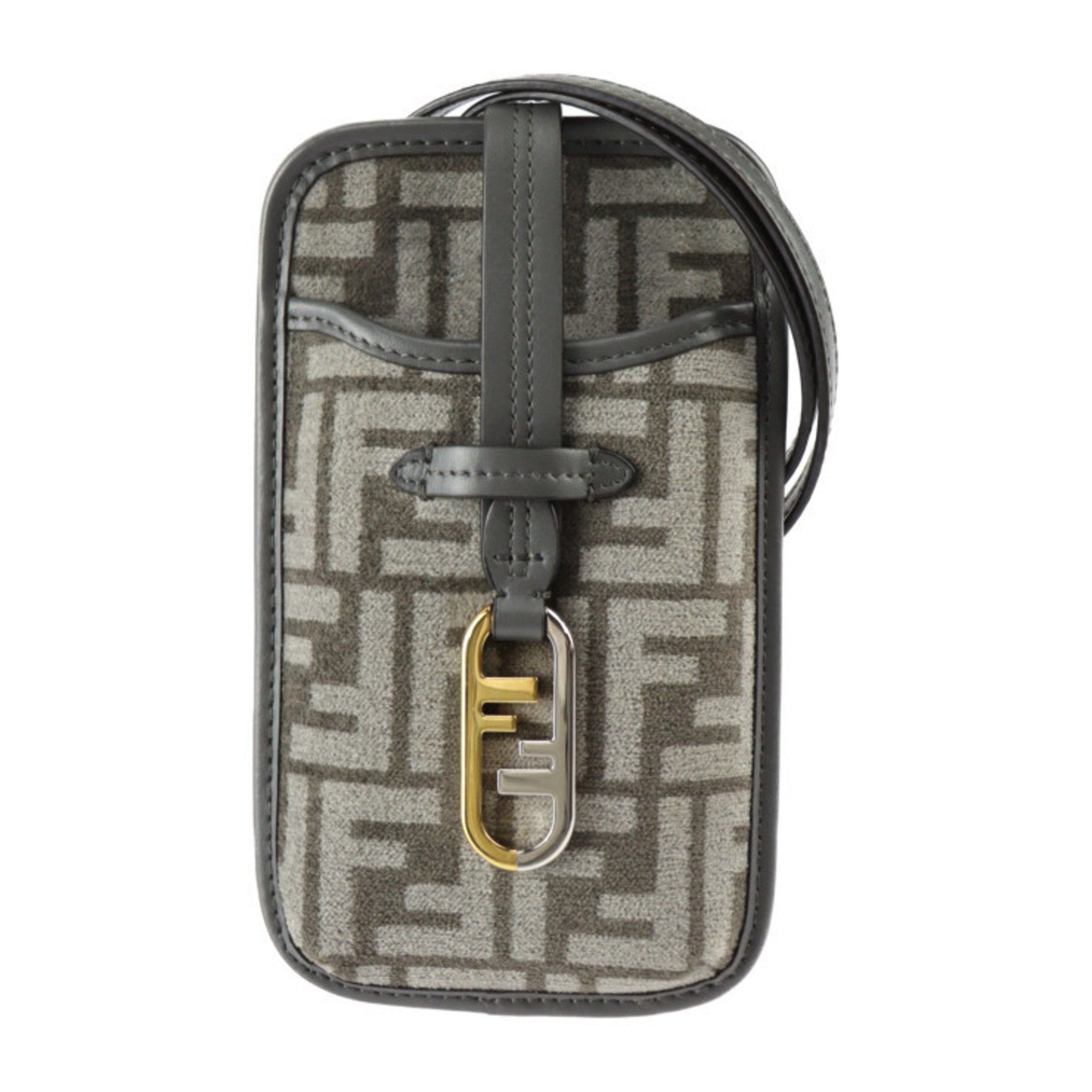 image of Fendi Phone Pouch Orlock Shoulder Bag 7As131 Viscose X Leather Grey Zucca Pattern Smartphone Case C