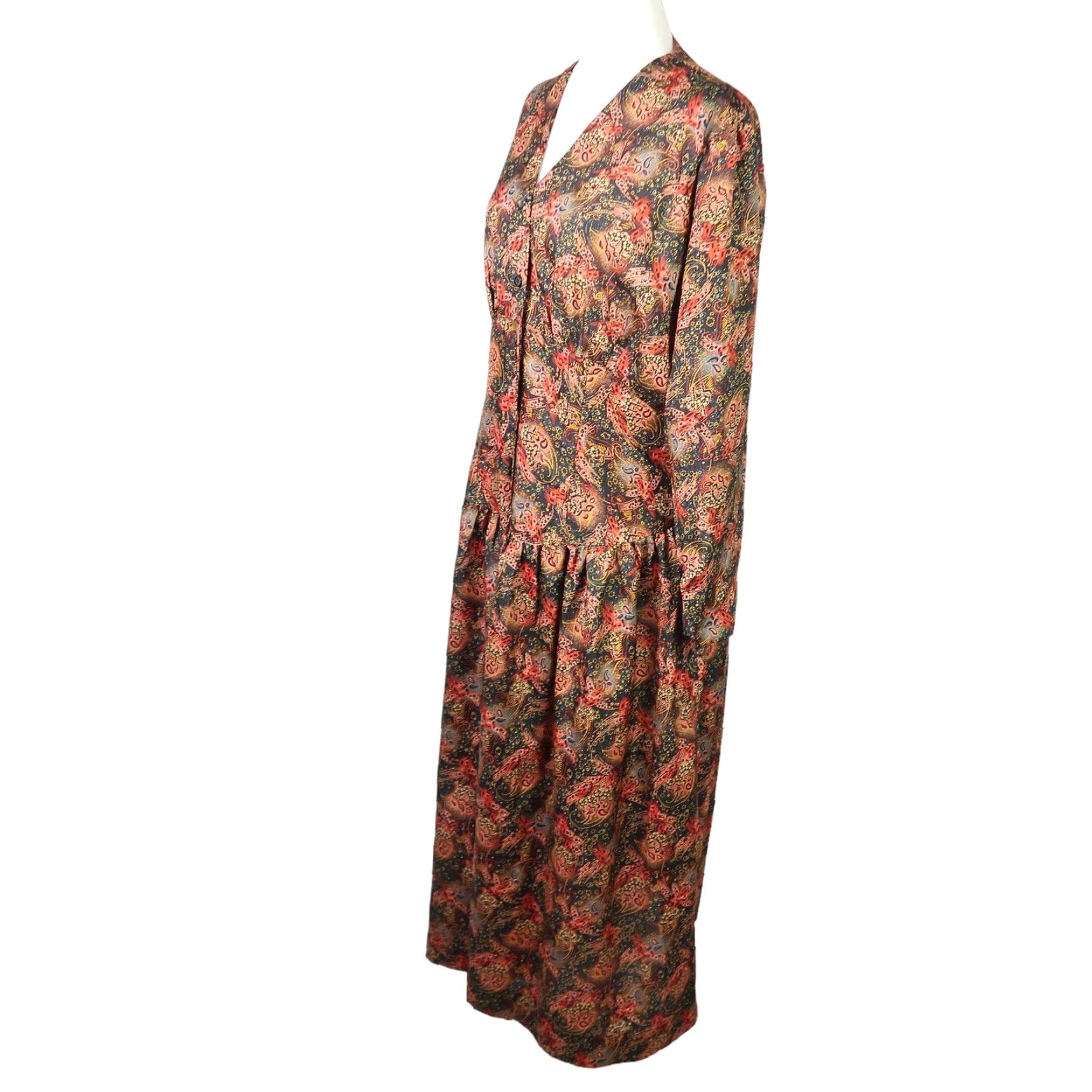 Vintage VINTAGE 80s Black and Orange Abstract Floral Print Midi Dress XL Women's Long Sleeve Button Front A-Line Polyester Fall Spring Party/Cocktail Size XL / US 12-14 / IT 48-50 - 4 Thumbnail