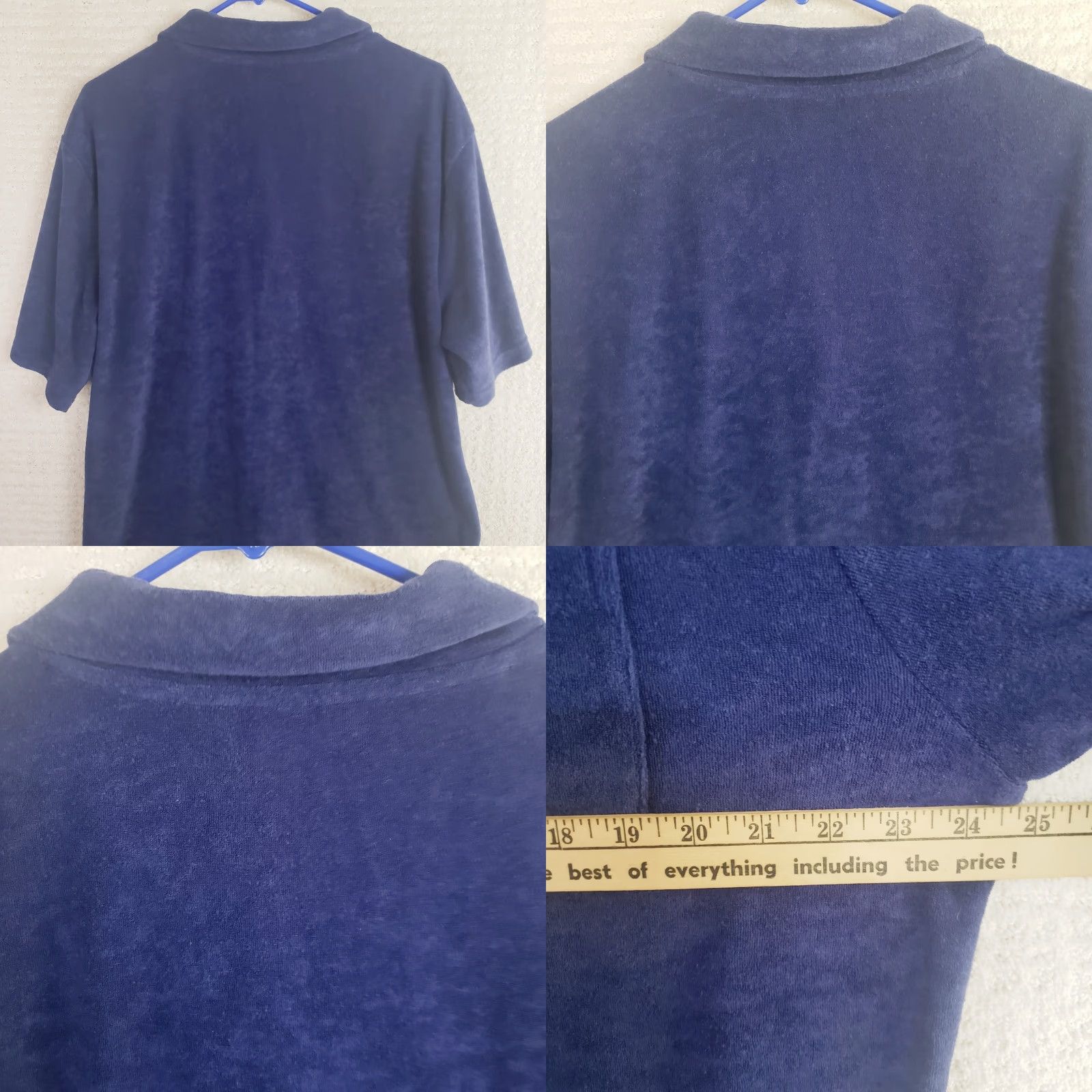 Vintage Simply Southern Men's XL Navy Blue Terry Cloth Polo V-Neck Pocket Short Sleeve Shirt Size US XL / EU 56 / 4 - 8 Thumbnail
