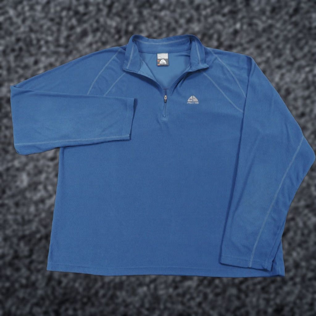 Nike ACG VINTAGE Nike ACG Shirt Mens XL Blue Thermal Waffle Knit 1/4 Zip Trail Quilted? Size US XL / EU 56 / 4 - 1 Thumbnail
