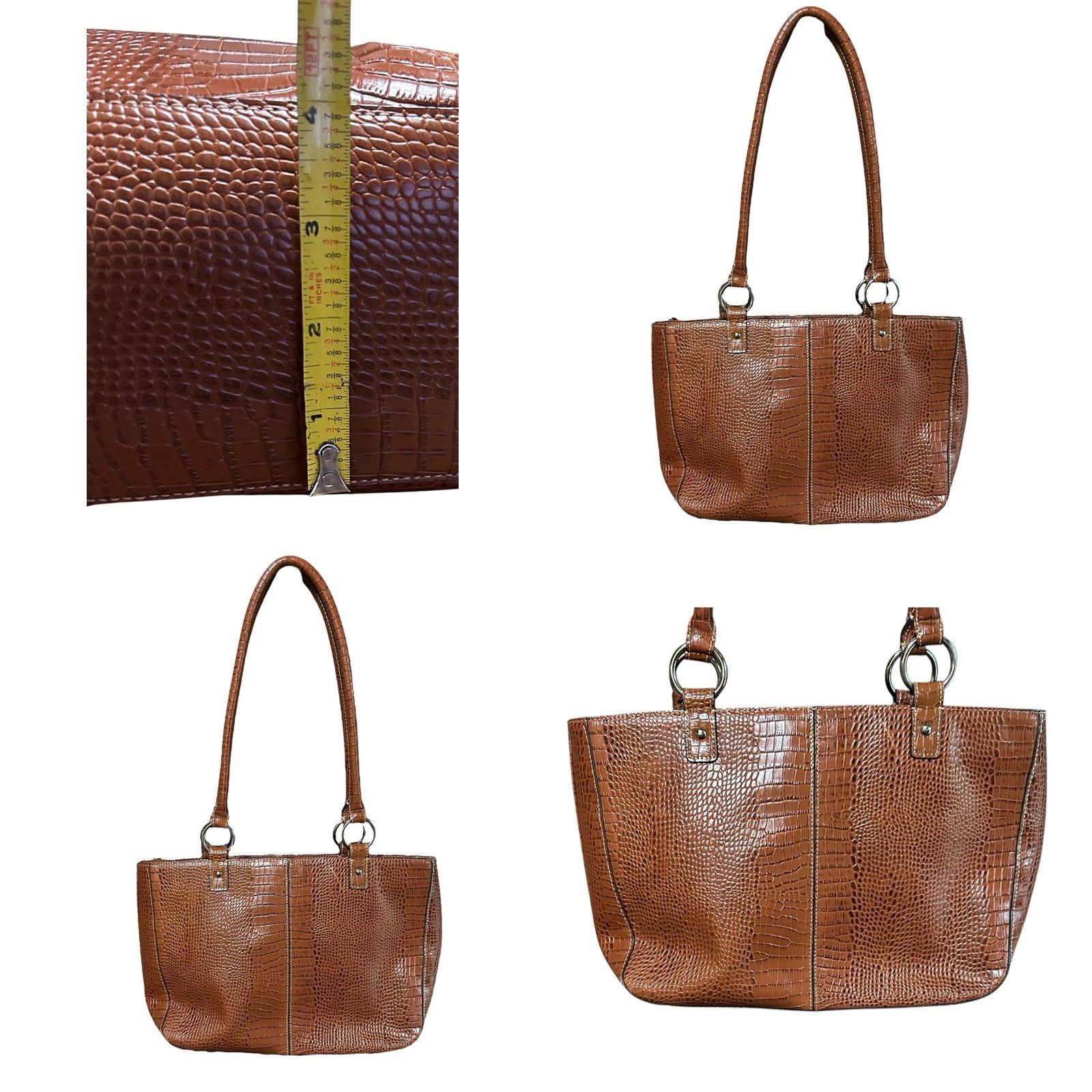 Etienne Aigner Etienne Aigner Chestnut Brown Leather Croc Embossed Shoulder Bag Women’s Size ONE SIZE - 10 Thumbnail