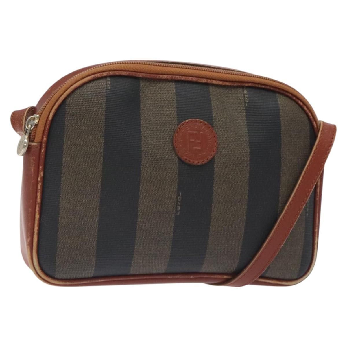 FENDI Pecan Canvas Shoulder Bag Brown Black