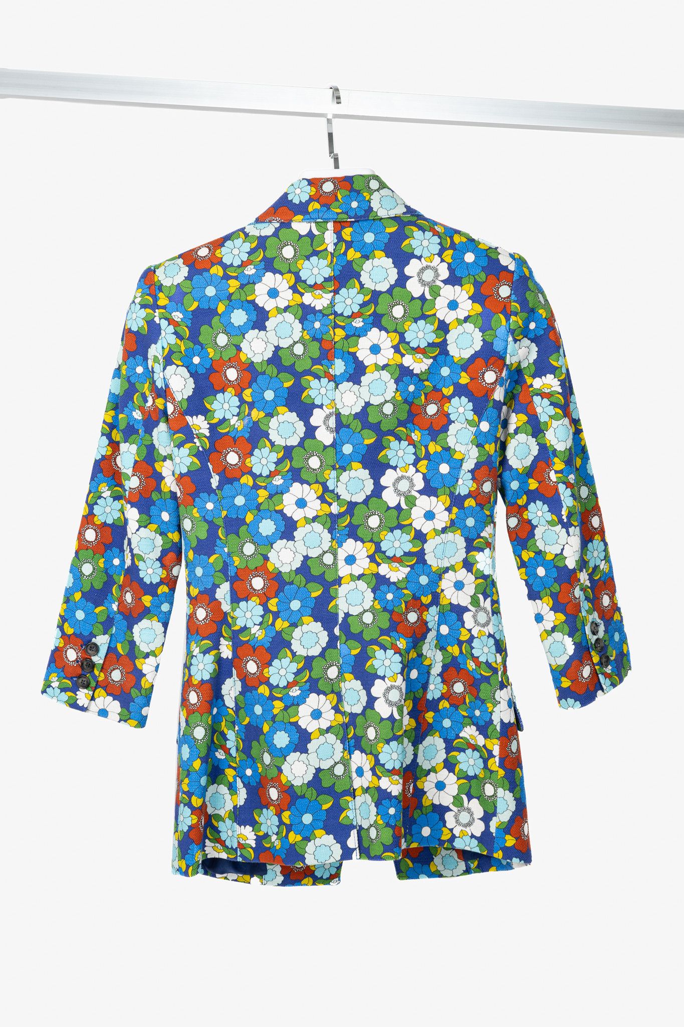 SMYTHE Smythe Cobalt Floral Cotton Three-Quarter-Sleeve Blazer Size XS / US 0-2 / IT 36-38 - 2 Thumbnail