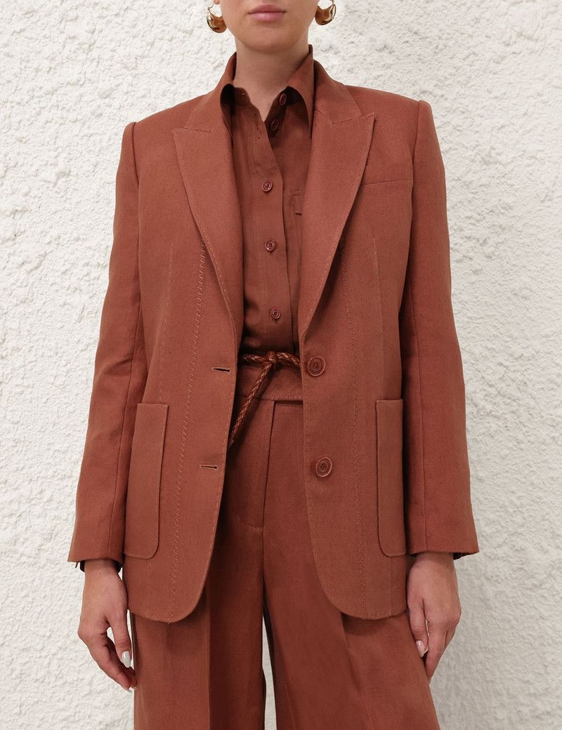 Zimmermann oc11z0226 Illuminate Linen Jacket In Rust Size L / US 10 / IT 46 - 2 Thumbnail