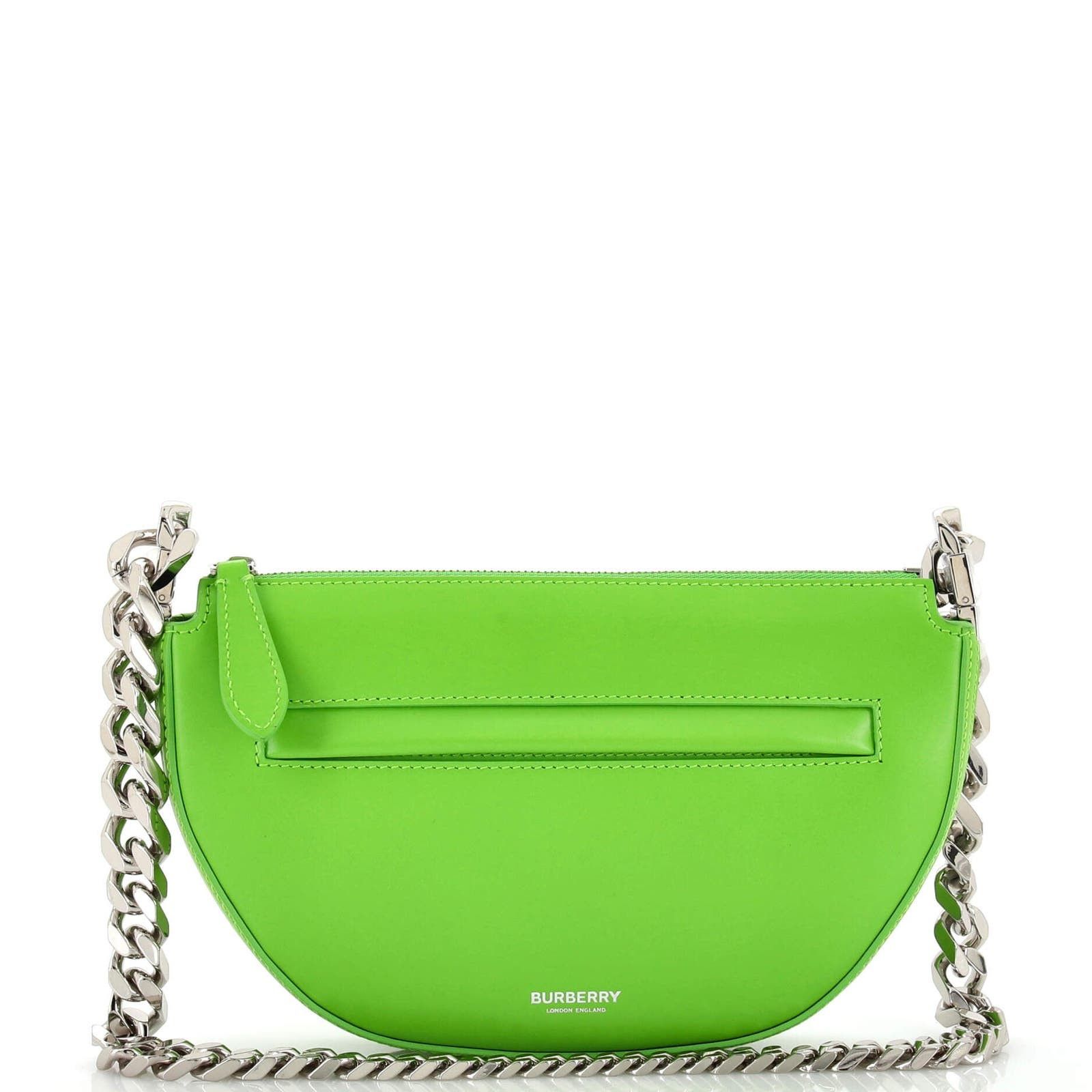 image of Burberry Olympia Zip Chain Shoulder Bag Leather Mini in Green, Women's