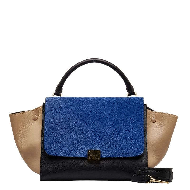 image of Celine Leather & Suede Trapeze Handbag in Blue, Women's