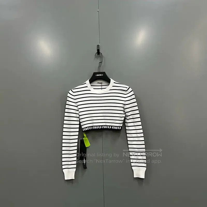 Miu Miu Miu Miu Striped Cropped Long Sleeve T-shirt . Size XXS / US 00 / IT 34 - 1 Thumbnail