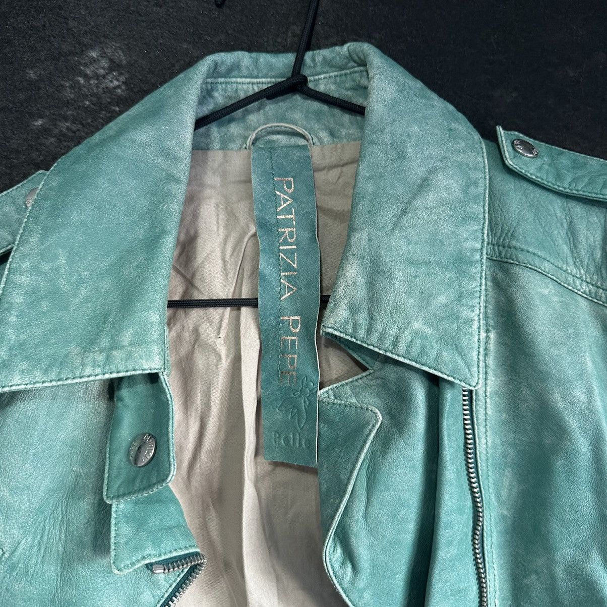 Patrizia Pepe Patrizia Pepe Leather Jacket Green Cropped Biker Studded Size M / US 6-8 / IT 42-44 - 8 Thumbnail