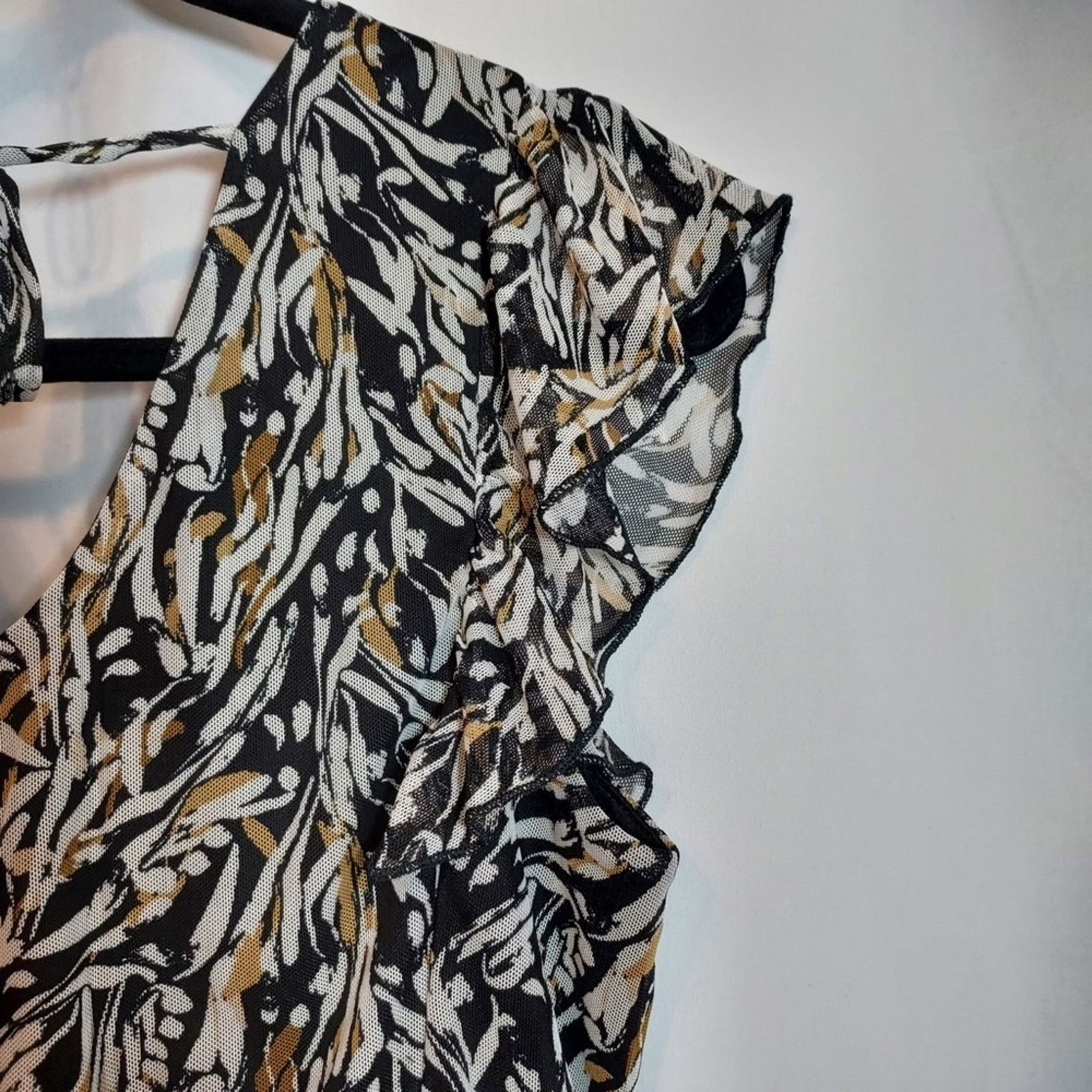 Other AUW Multicolor Black Brown White Abstract Ruffle Blouse Top Size M / US 6-8 / IT 42-44 - 6 Thumbnail