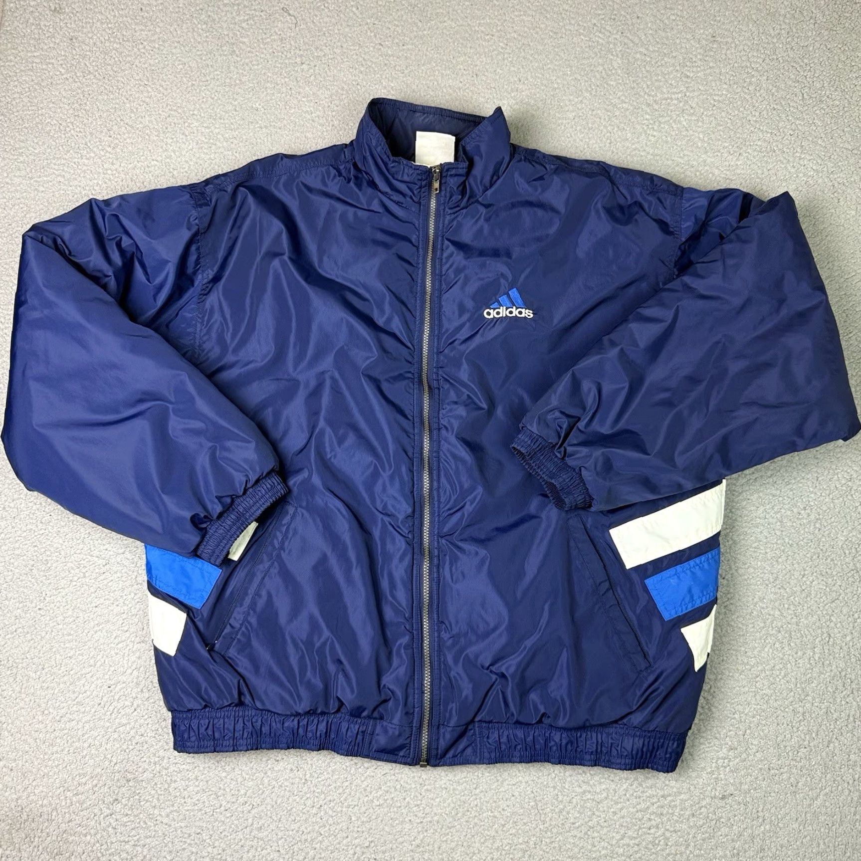 Adidas VINTAGE adidas Puffer Jacket Coat Adult XXL Blue Striped 90s Logo Zipper Size US XXL / EU 58 / 5 - 4 Thumbnail